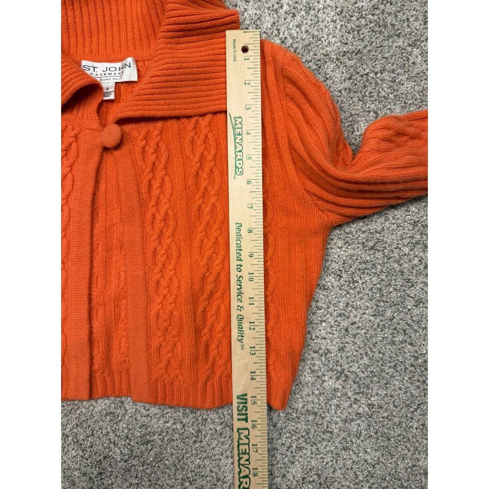 St. John Cardigan Cashmere Small Orange Cable Knit Cropped Collared Sweater - Picture 8 of 8